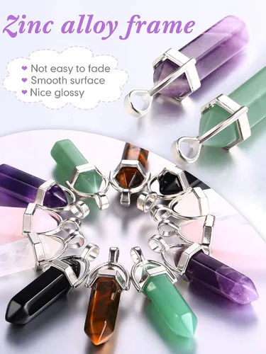 Miniatura 3 de 30 colgantes hexagonales de cristal natural, dije de piedra de cuarzo puntiagudo, en forma de bala, piedras preciosas curativas para hacer collares