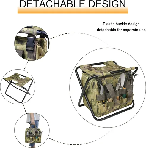 Miniatura 4 de Silla plegable 2 en 1 para acampar con bolsa de almacenamiento de herramientas, asiento de camuflaje para senderismo, asiento de pesca plegable