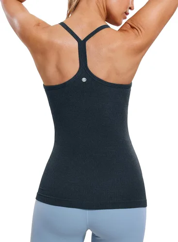 CRZ YOGA Camisetas sin costuras de entrenamiento para mujer con espalda cruzada, camisola atlética deportiva con sostén incorporado