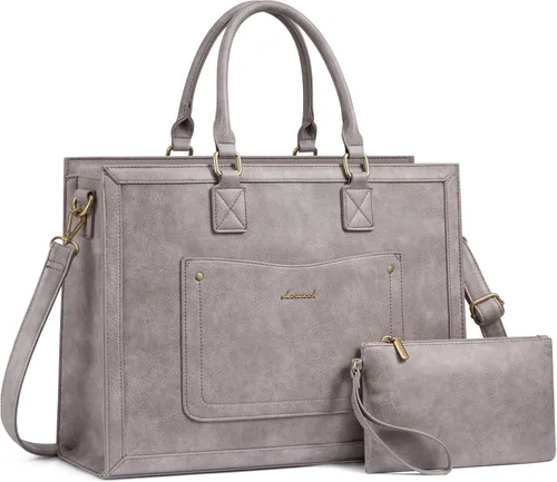 Miniatura 9 de LOVEVOOK Bolso de mano para laptop para mujeres, de 15.6 pulgadas, bolsos de trabajo, bolso de cuero vintage, bolsos de computadora impermeables