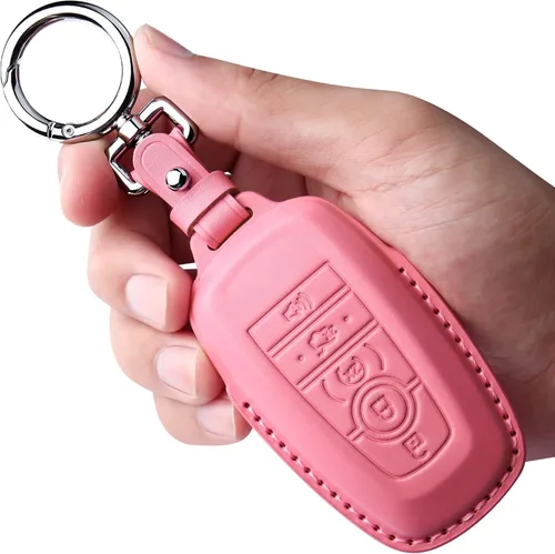 Miniatura 18 de Tukellen Funda de cuero para llavero de Ford con llavero compatible con Ford Explorer Mustang Fusion Escape F150 F250 F350 F450 F550 Edge-Negro