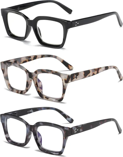 Miniatura 2 de 3 Pack Oversize Square Design Reading Glasses for Women, Blue Light Blocking Computer Reader Black&gray Leopard&blue Leopard