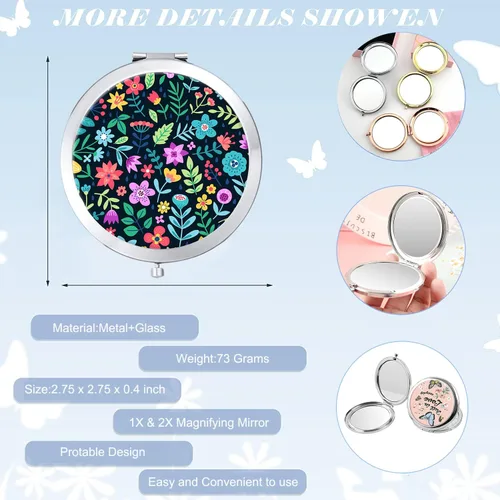 Miniatura 3 de Espejo compacto para mujeres, mini espejo redondo de maquillaje de viaje de bolsillo, bonito espejo de bolsillo plegable portátil pequeño para Flor