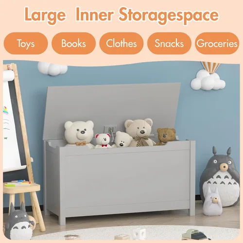Miniatura 2 de Cofre de juguetes de madera, caja de juguetes para niños, muebles para sala de juegos, banco con tapa con bisagras de seguridad, organizador de Gris