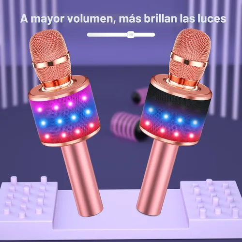 Miniatura 6 de BONAOK Micrófono de karaoke para niños y adultos, micrófonos Bluetooth, micrófono para cantar con luces de discoteca, efecto eco, altavoz integrado