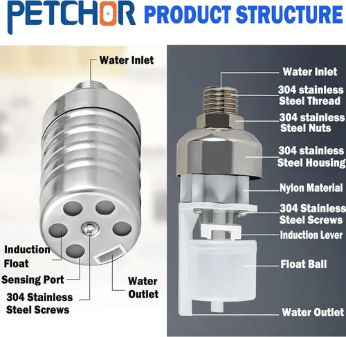 Miniatura 3 de Válvula de flotador de acero inoxidable 304 totalmente automática con control de nivel de agua, válvula de cierre automático de agua, válvula