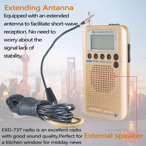Miniatura 6 de EXMAX EXD-737 Receptor de radio de onda corta de frecuencia de banda completa Banda de aire portátil de mano para aviones Altavoz de alarma digital