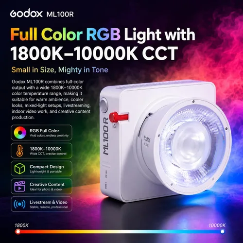 Miniatura 3 de Godox ML100R 110W RGB LED luz de video, con reflector intercambiable de 15°/1800-10000K CCT/14 efectos FX cinematográficos/múltiples opciones