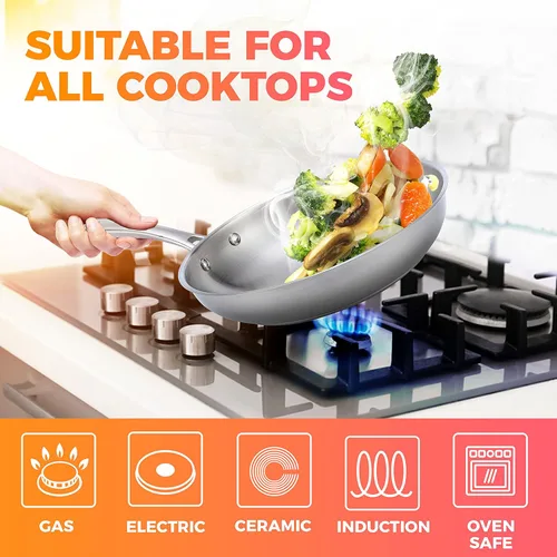 Miniatura 5 de Mueller Juego de ollas y sartenes de 11 piezas, Ultra-Clad Pro Juego de utensilios de cocina de acero inoxidable, ergonómico y mango de acero Zafiro