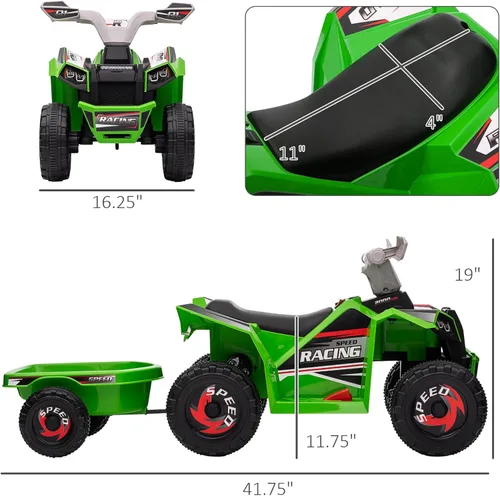 Miniatura 7 de Aosom Coche ATV Cuatriciclo para Niños con Remolque Trasero, Coche Eléctrico de Paseo de 6V con Función de Avance y Retroceso, Ruedas Resistentes al