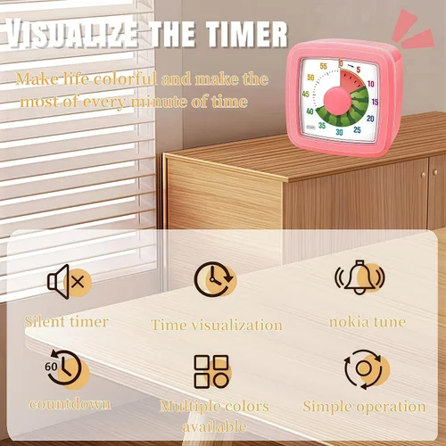 Miniatura 5 de Temporizador visual infantil para cocina, aula, cocina, aprendizaje, dormitorio, oficina, cuenta regresiva de 60 minutos con temporizador Pomodoro