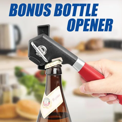 Miniatura 6 de PrinChef Abrelatas de seguridad con borde liso, abridor de botellas integrado, manual de abrelatas a prueba de óxido, con hoja afilada, abrelatas