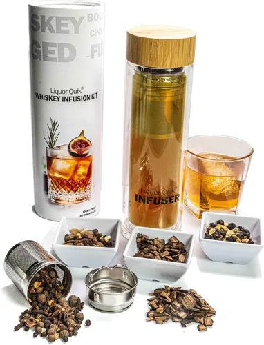 Liquor Quik Kit de infusión de whisky – Kit completo de fabricación de whisky de bricolaje completo con recipiente infusor de vidrio de 15.2 fl oz y