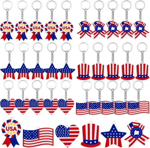 Paquete de 36 llaveros con la bandera estadounidense del 4 de julio, llaveros de Estados Unidos para niños con llavero de 250 aniversario,