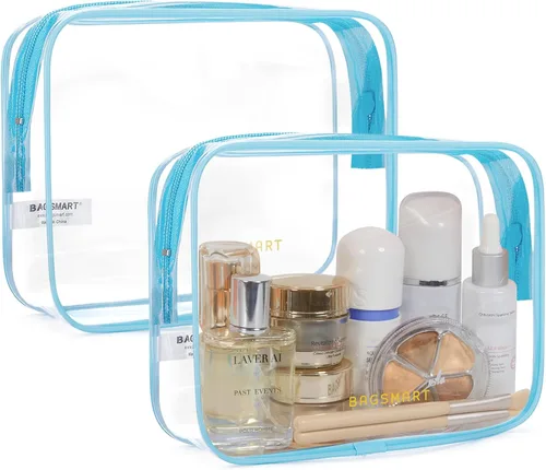Miniatura 8 de BAGSMART Paquete de 7 bolsas de aseo transparentes con juego de botellas de viaje recargables, bolsa de aseo de viaje aprobada por la TSA, repelente