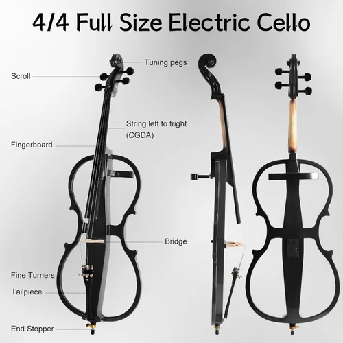 Miniatura 2 de Violonchelo eléctrico, violonchelo de práctica silenciosa de tamaño completo con conector para auriculares y bolsa de transporte, violonchelo