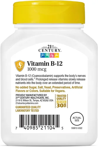 Miniatura 5 de 21st Century B 12 tabletas de liberación prolongada de 1000 mcg, 110