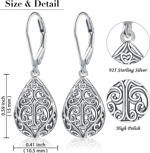 Miniatura 9 de Aretes colgantes de filigrana de plata de ley 925, margarita, loto, flor de rosa, piedra lunar, lágrima para mujer, nudo celta infinito, margarita