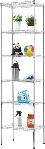 Miniatura 8 de PayLessHere Estante de alambre de 6 niveles 17 x 12 x 64 pulgadas Negro Estantes ajustables Estantes de almacenamiento de alta