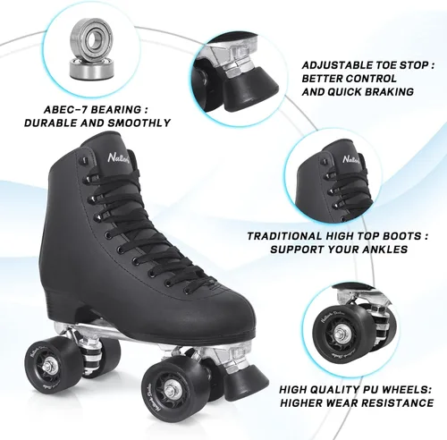 Miniatura 4 de Nattork - Patines de ruedas para mujer, de piel sintética de alta calidad, patines de cuatro ruedas, patines de doble fila para principiantes