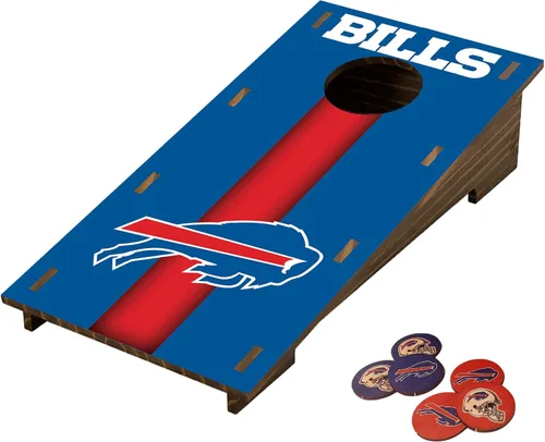 Fan Creations - Juego de Cornhole de escritorio con diseño de grano de madera marrón y logotipo del equipo, juego novedoso en miniatura para el