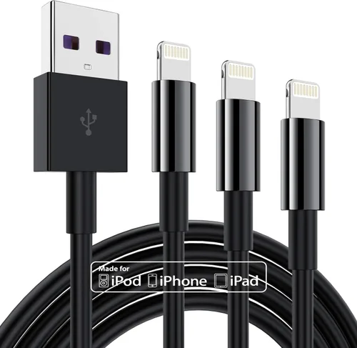 Paquete de 3 cables de carga de 3 pies con certificación MFi de Apple, cable Lightning a USB, cable largo de carga rápida de 2.4 A, para iPhone Negro