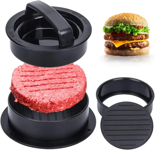 Prensa de hamburguesas, máquina para hacer hamburguesas con 100 piezas de papel de hamburguesa, molde antiadherente 3 en 1 para hamburguesas