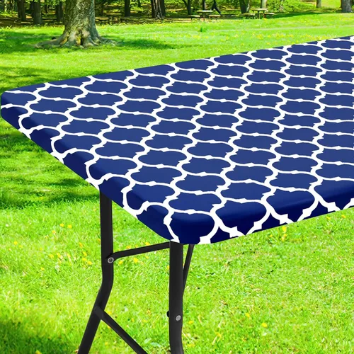 Miniatura 19 de Smiry Mantel cuadrado para mesa de pícnic, manteles de camping impermeables elásticos ajustables, protector de mantel de vinilo con respaldo de Gris