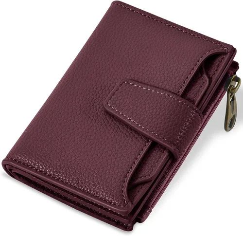 Miniatura 16 de Airkit Cartera para mujer, pequeña cartera de cuero para mujer, plegable, compacta, con bloqueo RFID, tarjetero de crédito, mini bolso de viaje