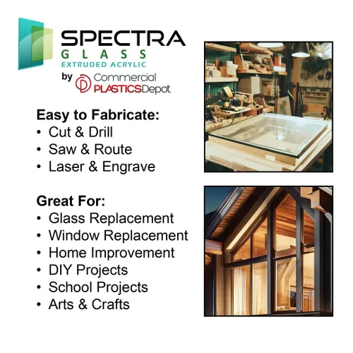 Miniatura 7 de Hojas de plexiglás acrílico transparente Spectra Glass de 12 x 12 pulgadas (1/4 pulgadas de grosor). 17 veces más fuerte que el cristal. Hoja