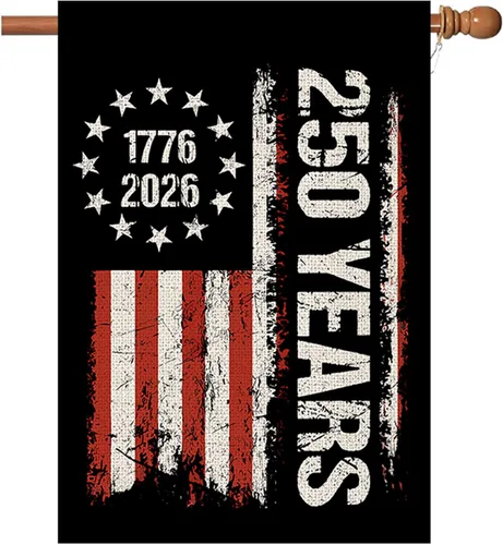 Miniatura 8 de Bandera de jardín de 250 años de América, Bendiciones 250° aniversario USA Bandera patriótica doble cara con diseño de estrellas y rayas