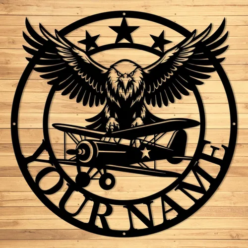 Miniatura 8 de Magilab Placa de pared de avión retro con nombre personalizado, decoración de metal de hierro personalizado, letrero de aviación negro de 8 a 30