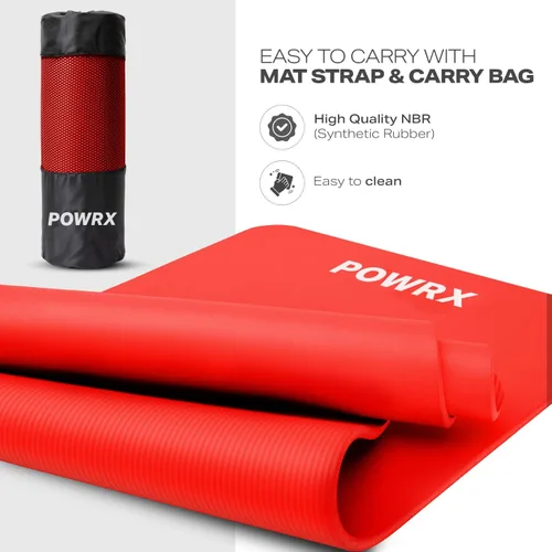 Miniatura 3 de POWRX Tapete de yoga grueso Tapete de ejercicio de 1/2 pulgada – 3 anchos con correa de transporte y bolsa Tapete de entrenamiento