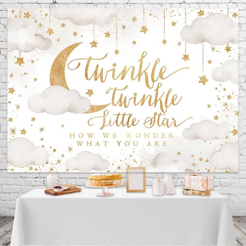 Miniatura 2 de Mocsicka Twinkle Twinkle Little Star - Telón de fondo beige para revelación de género para fiesta de niño o niña, decoración de nube y luna, baby