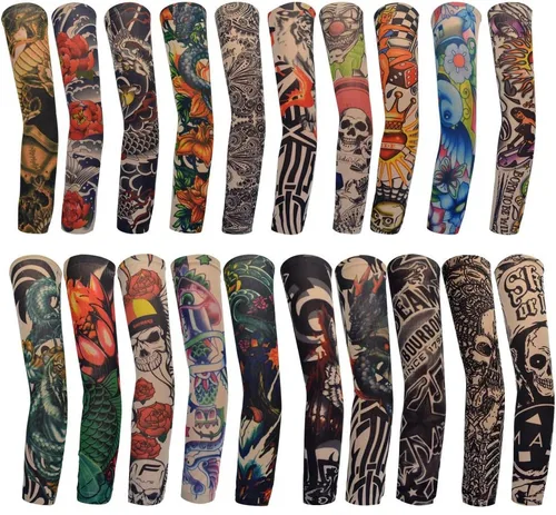 HOVEOX 20 Uds. Mangas de brazo de tatuaje temporal artes falso tatuaje temporal brazo protector solar mangas medias Slip accesorios Halloween tatuaje