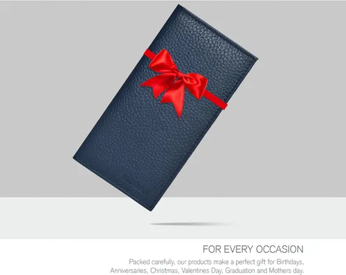 Miniatura 6 de ESTALON Funda para libro de cheques para hombres y mujeres, funda de cuero estándar para chequera, Celeste