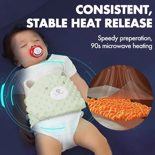Miniatura 3 de Almohadilla térmica de semillas para alivio de cólicos para bebés con suave calor para aliviar los gases y malestar estomacal (verde, 0.0 ft+)
