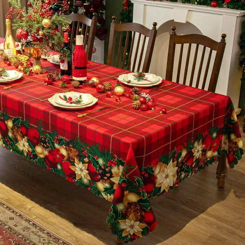 Miniatura 16 de Mantel Rectangular de Navidad de 60 x 102 Pulgadas - Cubierta de Mesa Rectangular Impermeable de Decoración Navideña Impresa para Nochevieja