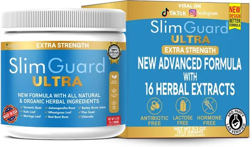 SlimGuard Suplemento natural ultra extra fuerte con hierbas orgánicas, cúrcuma, hoja de moringa, pasto de trigo, 6.3 onzas, 28 porciones (1)