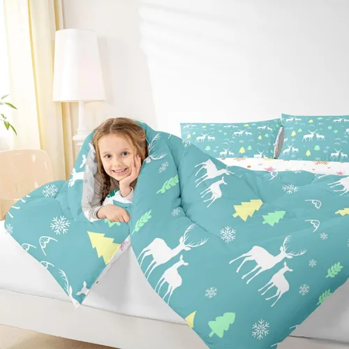 Miniatura 6 de Erosebridal Juego de edredón de Feliz Navidad, juego de ropa de cama para niños, ciervos, cuernos de alce, ciervo, tamaño individual