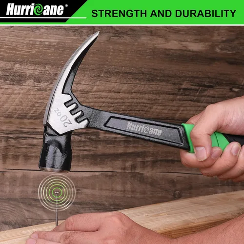 Miniatura 4 de HURRICANE Martillo de garra de 20 onzas con soporte magnético para clavos, martillo de garra recta con mango absorbente de golpes, martillo forjado