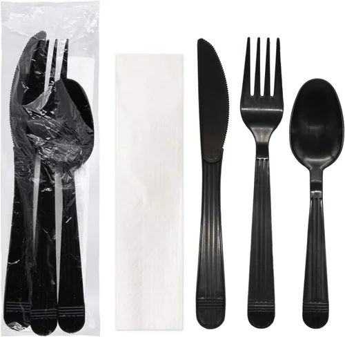 Miniatura 9 de Party Essentials Kits de utensilios de plástico resistentes envueltos individualmente, 50 juegos para catering de fiestas, tenedor/cuchara/cuchillo