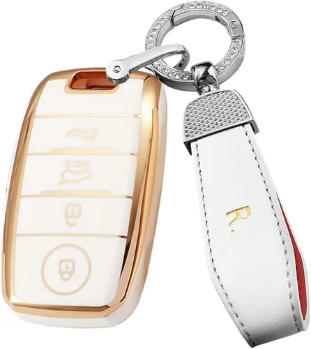 Miniatura 19 de ontto Funda para llave de automóvil de 4 botones compatible con Kia Forte Koup NIRO Optima Rio TPU llavero suave y duradero, color beige