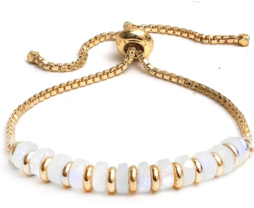 Miniatura 10 de Natural Heishi Beads With Spacers Slider Bracelet Gemstone Healing Jewelry With 14k Yellow Gold Plated 8- Inch Adjustable Length