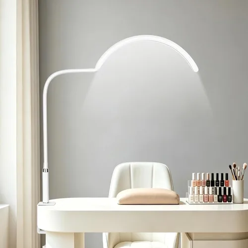 Miniatura 10 de Luz de media luna para escritorio de uñas, lámpara de manicura LED profesional sin sombras con abrazadera, 3 modos de color y 10 niveles de brillo