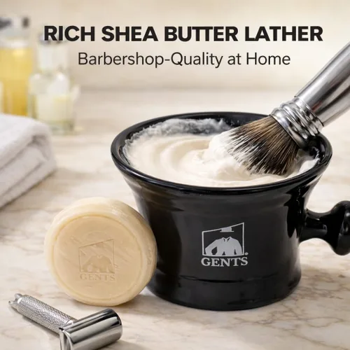 Miniatura 5 de G.B.S GENTS - Tazón de afeitar de cerámica negra resistente, taza con jabón de afeitar natural, para usar con jabones de afeitar de hasta 3 pulgadas