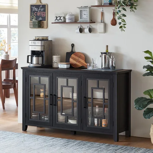 Miniatura 12 de Aparador Grande Buffet con Almacenamiento, 32" Mueble de Cocina Estilo Granja Azul Marino para Café y Vino con 2 Puertas de Vidrio, Mesa Aparador