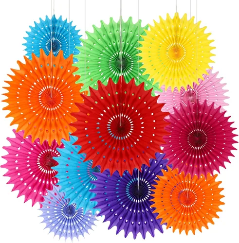Miniatura 8 de 12 Piezas Abanicos de Papel Azul Decoraciones de Fiesta Decoraciones de Flores de Papel de Seda para Niña Cumpleaños Groovy Baby Shower Boda