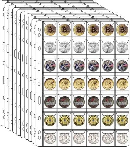 Miniatura 10 de 10 hojas de páginas de suministros para colección de monedas, página de bolsillo para coleccionar monedas con fundas estándar de 9 agujeros
