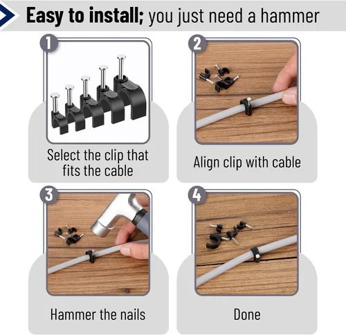 Miniatura 5 de Bates - Clips de cable con clavos de acero, 360 piezas, negro, 0.157 in, 0.197 in, 0.236 in, 0.315 in, 0.394 in, clips de cable para cables